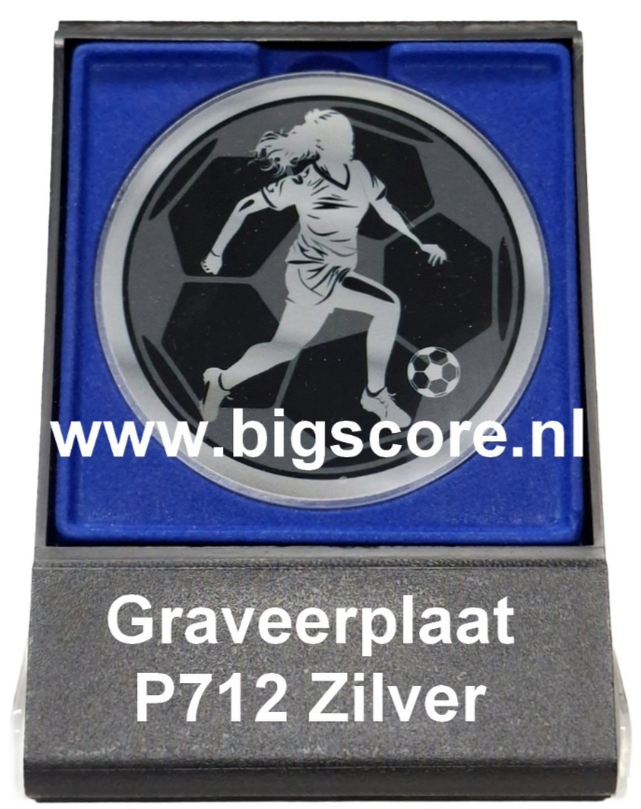 Voetbal Dames Acryl in medailledoosje Blauw-Zwart G/Z/B